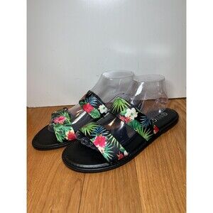 Rouge Shoreline-28S Sandals Womens Size 8.5 Floral Tropical Slide Black Shoes